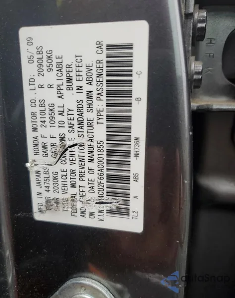2010 Acura Tsx z USA, uszkodzony, nr VIN JH4CU2F66AC001855